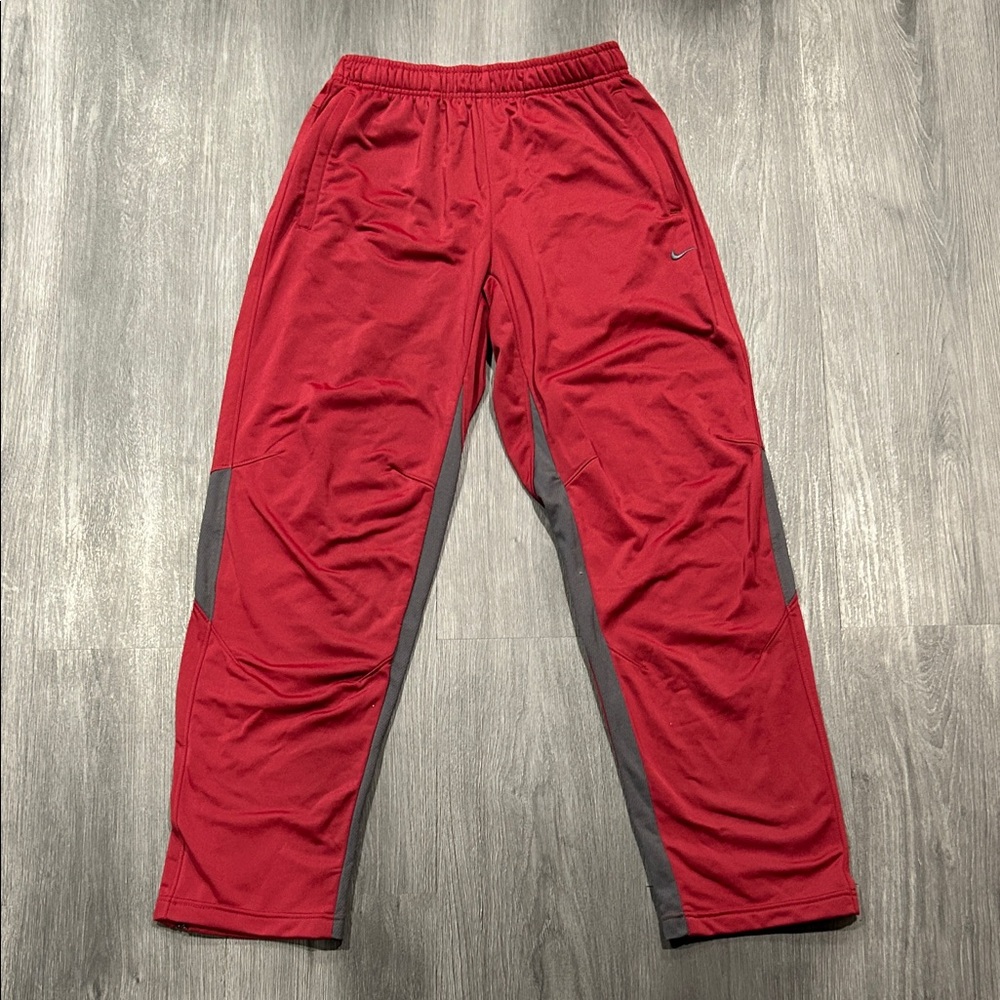 Nike Men's Maroon Red Joggers with Gray Accents size medium